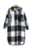 Plaid Woold Pockets Button Up Long Length Jacket