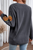 Dark Grey Sequined Halloween Pumpkin Corded Baggy Sweatshirt