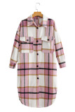 Plaid Woold Pockets Button Up Long Length Jacket