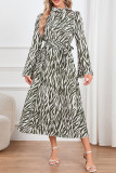 Leopard Zebra Print Flare Sleeves Long Dress 