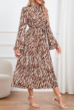 Leopard Zebra Print Flare Sleeves Long Dress 