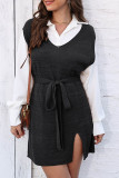 Plain Knitting Vest Split Dress 