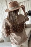 Brown Rhinestone Fringed Cowgirl Fashion Denim Jacket