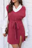 Plain Knitting Vest Split Dress 
