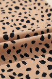 Khaki Leopard Contrast Half Button Casual Blouse