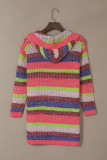 Rose Striped Knitted Hooded Open Front Cardigan