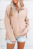 Solid Color Drop Shoulder Quarter Zip Sweatshirt