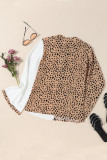 Khaki Leopard Contrast Half Button Casual Blouse