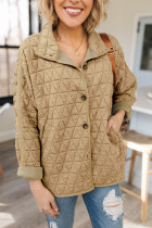 Khaki Quilted Button Front Funnel Neck Jacket
