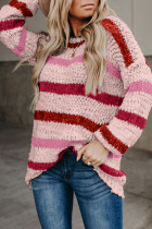 Light Pink Striped Popcorn Knit Sweater