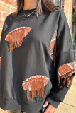 Black Sequin Fringed Rugby Casual Sweatshirt