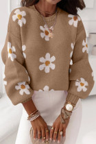 Apricot khaki Pink Floral Pattern Drop Shoulder Sweater