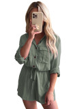 Pickle Green Roll up Sleeve Flap Pockets Drawstring Playsuit