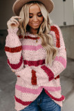Light Pink Striped Popcorn Knit Sweater