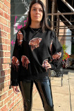 Black Sequin Fringed Rugby Casual Sweatshirt