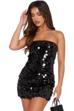 Black Strapless Bodycon Mini Sequin Dress