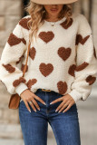 Heart Print Sherpa Pullover Top