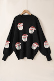 Black Sequined Santa Clause Bishop Sleeve Sweater