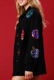 Christmas Pattern Sequin Button Up Jacket
