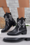 Embroidery Thick Heel PU Booties