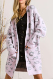 Pink Leopard Pocketed Open Front Long Cardigan