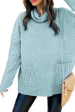 Ribbed Patch Pocket Cowl Neck Tunic Sweater