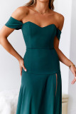 Blackish Green Off Shoulder Sleeveless High Split Maxi Dress