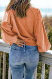 Orange Washed Snap Buttons Lantern Sleeve Pullover Sweatshirt