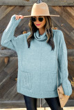 Ribbed Patch Pocket Cowl Neck Tunic Sweater