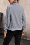 Grey Funnel Neck Button Long Sleeves Top 
