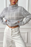 Plaid Knit Turtle Neck Sweater Top
