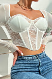 Square Neck Lace Splicing Long Sleeves Bustier