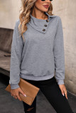 Grey Funnel Neck Button Long Sleeves Top 