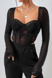 Square Neck Lace Splicing Long Sleeves Bustier