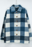 Blue Plaid Shirts Long Sleeve Flannel Lapel Button Down Pocketed Shacket Jacket Coats