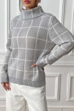 Plaid Knit Turtle Neck Sweater Top