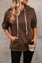 Brown Hooded Kangaroo Pockets Sweatshirt 