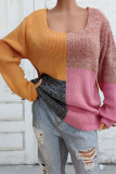 U Neck Color Block Pullover Sweater