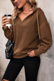 Brown Hooded Drawstring Cable Sweatshirt 