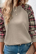 Quilted Splicing Plaid Long Sleeves Top