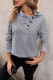 Grey Funnel Neck Button Long Sleeves Top 