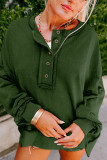 Blackish Green Drop Shoulder Henley Buttons Sweatshirt