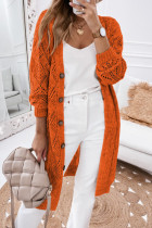 Orange Hollow-out Openwork Knit Cardigan