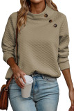 Apricot Quilted Buttoned Neckline Stand Neck Pullover Sweatshirt