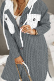 Plain Cable Knit Button Hooded Sweater Cardigan