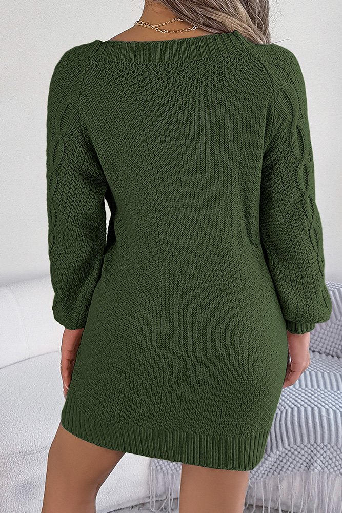 slim fit dress slacks Women's Cable Knit Drop Shoulder Sweater Dress in Mist Green