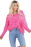 Dark Pink Colorful Spots Knitted V Neck Casual Sweater