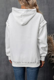 White Hooded Drawstring Kangaroo Pockets Sweatshirt