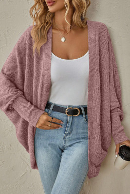 Plain Batwing Sleeves Open Knit Cardigan