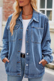 Plain Washed Vintage Open Button Denim Jacket